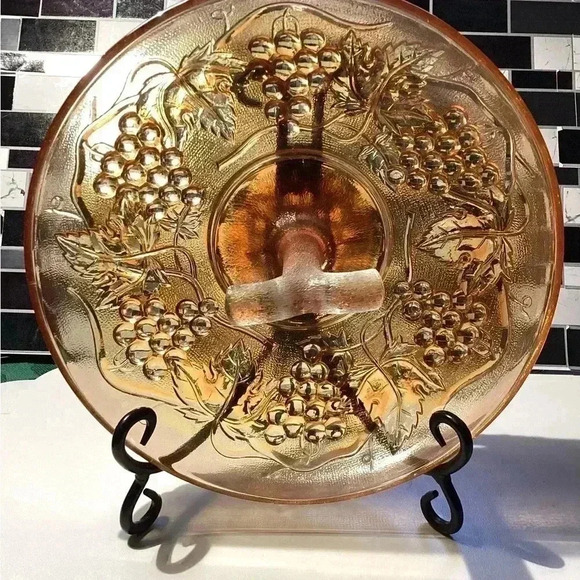 RARE FIND IMPERIAL Carnival Glass CENTER HANDLE SERVER Amber Glass  9” - Picture 8 of 12